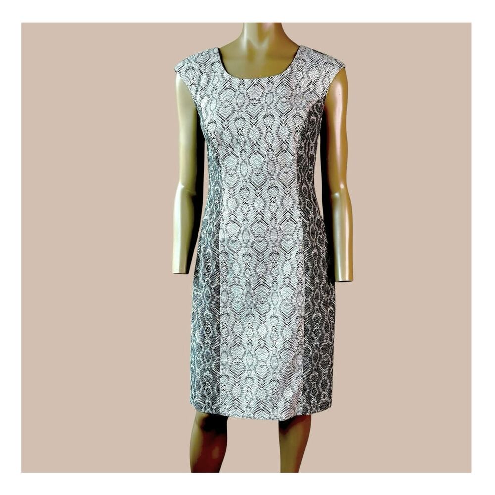 Kay Unger NY Casual Sleeveless Sheath Dress Womens 8 Colorblock Gray Snakeskin